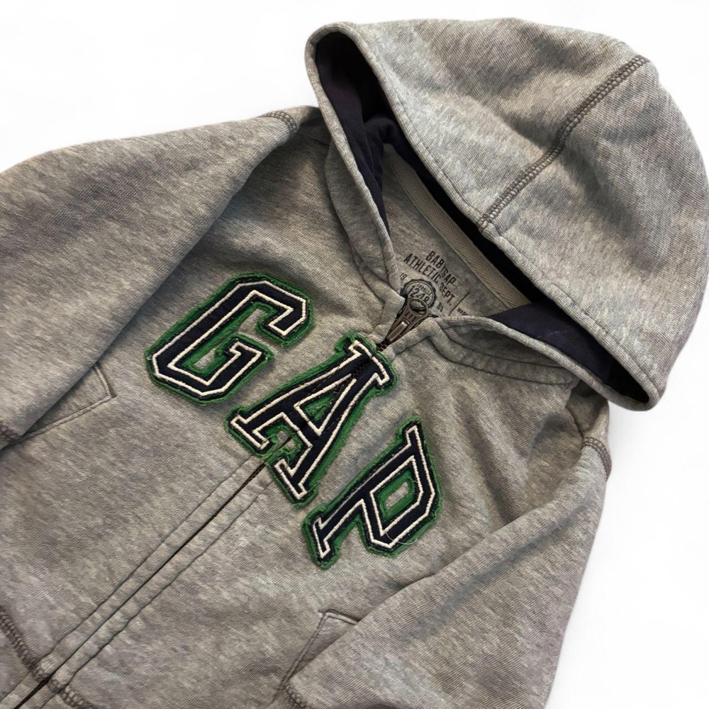 Baby Gap Vintage Y2K Gray Spellout Zip Up Hoodie 12-18 Months RN54023